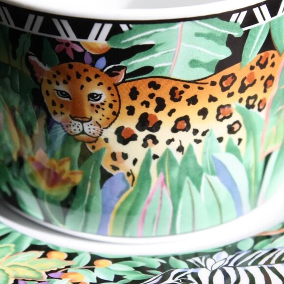 Vintage 1996 Sakura Porcelain Leopard cup and saucer Jungle colourful Sue Zipkin - Picture 3 of 5